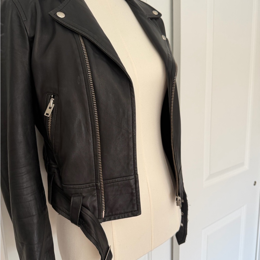 IRO Black Leather Moto Jacket Asymmetrical Biker Jacket EU 40 Medium - Picture 3 of 7